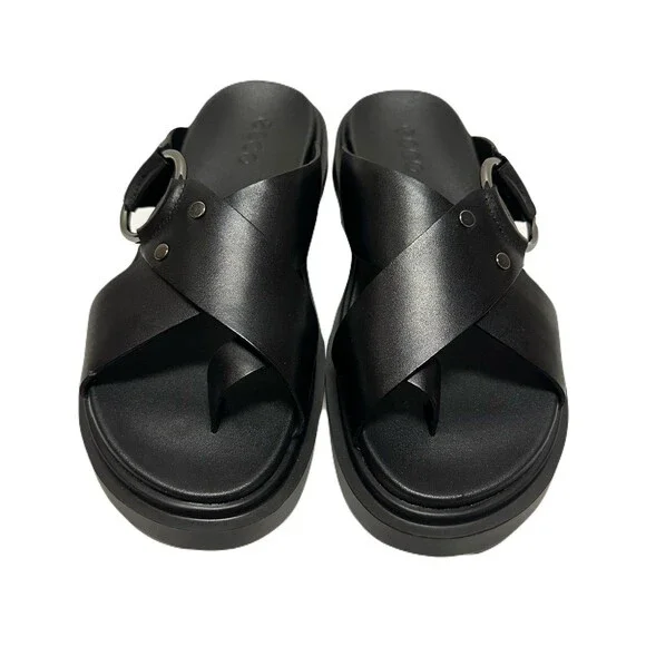 NEW Ecco Womens Size 6-6.5 / 37 Black Leather Ring Metropole Seoul Sandals $140 - Picture 5 of 8